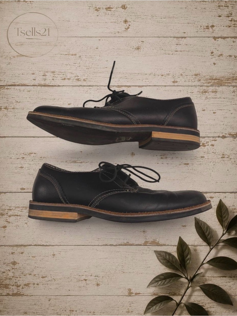 Original Penguin "Waylon" Black Premium Leather Men's Oxford Shoes - Size 8